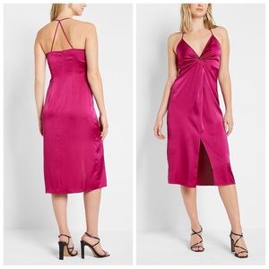 EXPRESS SATIN TWIST Y2K FRONT SLIP DRESS IN BRIGHT PINK Size L.
